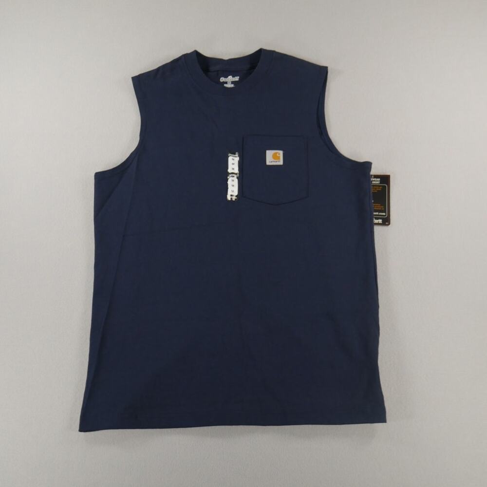 NWT Carhartt Workwear Sleeveless Navy Pocket Tee Mens Size Medium Muscle Cotton